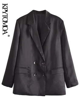 KPYTOMOA Női Divat Dupla Soros Soft Touch Blézer Kabát Vintage Hosszú Ujjú Fedél Zseb Női Felsőruházat, Elegáns Veste Femme