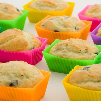 12db/csomag Vegyes Színű Téglalap Alakú Mini Szilikon Muffin, Cupcake Penész Bakeware Készítő Penész Tálca Sütés Kupa Formák Sütés Eszközök