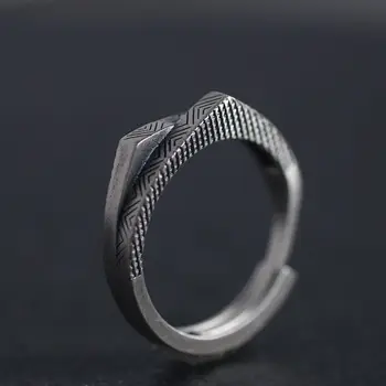 Új Retro S925 Sterling Ezüst Gyűrű Dupla Faragott Hegycsúcs Nyitó Beállító Gyűrűt Etnikai Szél Ajándék Ékszer Kiegészítők
