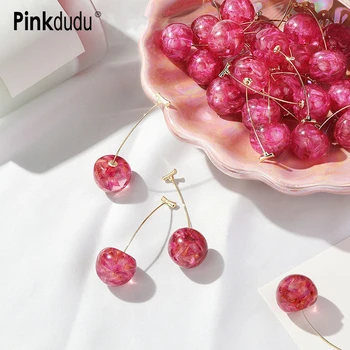 Pinkdudu Édes Divat Design Cseresznye Karika Fülbevaló Gyümölcs Aranyozott Medál, Fülbevaló Női Ékszerek PD416
