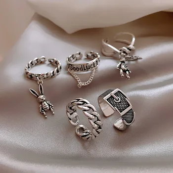 2021 Divat Állítható Gyűrű A Férfiak A Nők Kreatív Űrhajós Csillag Nyitva Vintage Gyűrű Ezüst Színű Egyetlen Gyűrű, Ékszerek, Ajándék