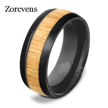 ZORCVENS Valódi Mahagóni fa berakás, rozsdamentes acél gyűrű wooding gyűrű fából készült esküvői gyűrű a Férfiak