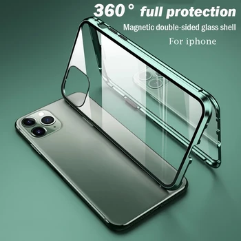 360 Mágneses Adszorpciós Fém tok iPhone 13 12 11 Pro Max X XR XS 7 8 Plusz Kétoldalas Edzett Üveg Esetben Ütésálló