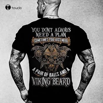 Nem, NEM Mindig Kell Egy Terv, Néha Csak Egy Pár Golyó Viking Szakáll Koponya Személyiség T-Shirt Póló