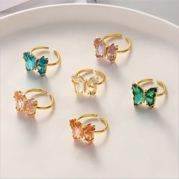 6 szín pillangós Nyitott Gyűrű A Nők, Lányok, Édes, Fehér Cirkon Strasszos Női Eljegyzési Állítható Gyűrű Ékszer