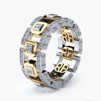 Esküvői gyűrű divatos, modern hollow -, két-színű gyűrű kreatív gyémánt eljegyzési gyűrű