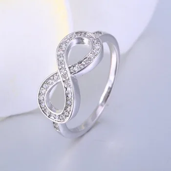 Koreai Egyszerű Végtelen Szimbóluma Ezüst Bevonatú Gyűrű Divat a Nők AAA Cirkónia Eljegyzési Gyűrű Alkalmas Menyasszony Esküvői Ékszerek