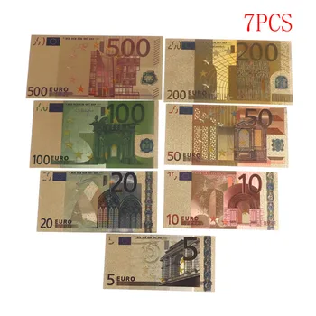 7 Db Eurobankjegy-Sorozat Bankjegy Valuta Gyönyörű Arany Fólia Bankjegy Kézműves