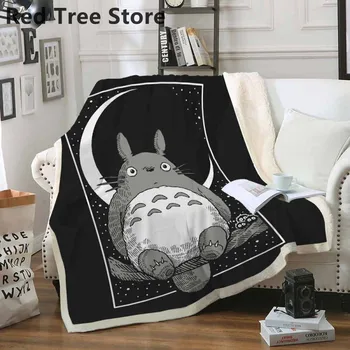 Fekete Totoro Plüss Takarót Sherpa Puha Ágytakaró Takaró Vintage Ágynemű Utazási Piknik Gyapjú Nap Fedezze Egyedi Design Szőnyeg