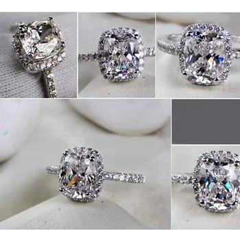 CC jegygyűrűt A Nők S925 Ezüst Színű Cirkónium-oxid Téglalap Fehér Kő Állítható Méret Eljegyzési Gyűrű Bijoux Femme CC595