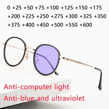 Tiszta Titán Retro Kerek Szemüvege Nők Elleni Kék Fény Számítógépes Védőszemüveg Férfiak Magas Minőségű Ultrakönnyű arany +0 +6.0