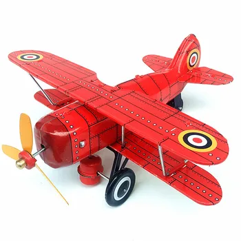 [Fura] Felnőtt Gyűjtemény Retro játékszer Fém Tin második világháború harcos propeller gép Mechanikus felhúzható játék, ajándék