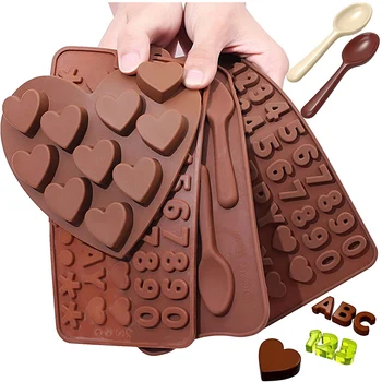 Csoki Öntőforma Szilikon Használják, Hogy a Csokoládé-alakú, Puha Hard Candy Candy, majd Jégkockát ABC, Számok, Betűk Kanál Szívek