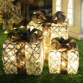 Karácsonyi díszek három darab ajándék doboz karácsonyfadísz Világító kovácsoltvas haza kültéri Karácsonyi díszek 4