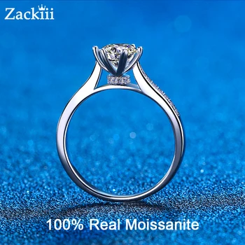 Igazi Moissanite Gyűrűk Ezüst Oldalon Klasszikus Gyémánt Eljegyzési Gyűrű 6 Szív Vasvilla Esküvői Zenekar A Nők Ígéretét Ajándék