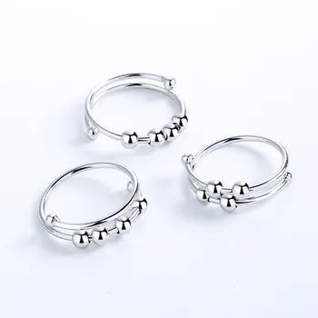 Ezüst Szorongás Gyűrű a Nők Fidget Gyűrűk Szorongás Gyűrű Gyöngyökkel stresszoldó Ajándékok Forgó Spirál Gyöngyök Rotat Gyűrű