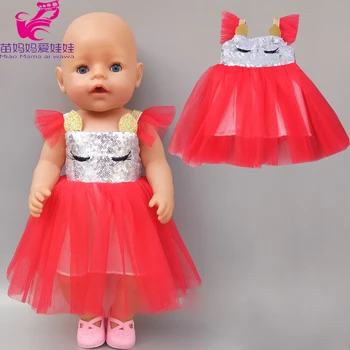 17 hüvelyk babám piros balett csipke ruha 18 cm-es baba szivárvány színű ruha