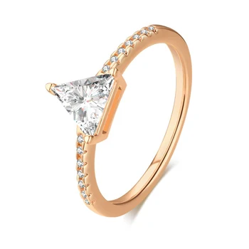 Wbmqda Új 585 Rose Arany Gyűrű Fényes Háromszög Természetes Cirkon Menyasszony Esküvői Gyűrű a Nők Egyszerű Napi Finom Ékszerek
