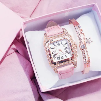 A nők gyémánt Óra csillagos Luxus Karkötő szett Órák Női Alkalmi Bőr Quartz Karóra Női Óra zegarek damski Ajándék