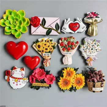 Vásárlás 5 1 3D Aranyos Hűtőmágnesek Kawaii Rózsa, Napraforgó Köszönöm hiányzol Virág Áldja Meg Szimulálni Szukkulens Növények Matricák