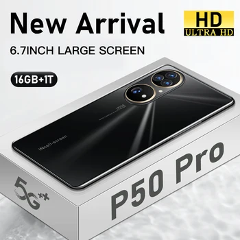 Új 6.7 Hüvelyk P50 PRO Okostelefon, 5G 16GB+1 tb-os 6000mAh 48MP Kamera Kártyafüggetlen Mobiltelefonok Telefon Celulares Mobilok Teljes Képernyő