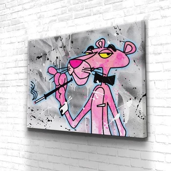 Graffiti Rózsaszín Párduc Pop Art Rajzfilm Poszter Nyomtatás, Vászon Festmény Modern Wall Art Kép, Nappali, Otthon Dekoráció