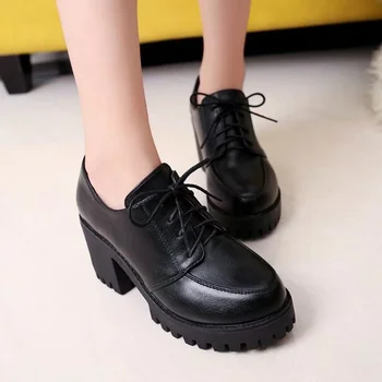 2021 Új Vastag, Magas Sarkú Női Szivattyúk Platform Cipő Nő Csipke Alkalmi Hölgy Cipő Oxford, Tavaszi Fekete Cipő Zapatos de mujer 0