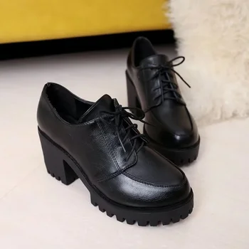 2021 Új Vastag, Magas Sarkú Női Szivattyúk Platform Cipő Nő Csipke Alkalmi Hölgy Cipő Oxford, Tavaszi Fekete Cipő Zapatos de mujer 5
