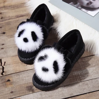 A nők Platform Naplopók Bolyhos, Szőrös Panda Lakás Alkalmi Cipő Plusz Bársony Meleg csúszásmentes Csizma Téli Kényelem Divat Női Cipő