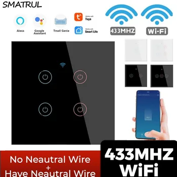 SMATRUL 433mhz Tuya WiFi Touch Smart Switch EU Nem Semleges Vezeték Szükséges Távoli Időzítés Vezérlés A Alexa, a Google Haza