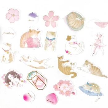 40 db /Zsák Sakura Macskák Papír Dekoratív Napló Notebook Album Matrica Dekoráció 0
