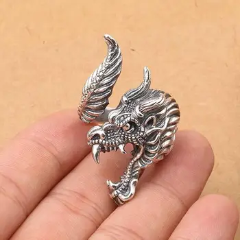 Évjárat 925 ezüst sárkány gyűrű valódi sterling ezüst sárkány gyűrű állítható thai ezüst sok szerencsét gyűrű