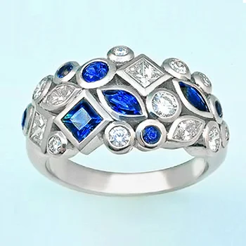 Huitan Gyönyörű Női Gyűrűk, a Geometriai Alakú Kék/Fehér CZ Fél Napi Viselni Luxus Kiegészítők Szülinapi Ajándék Anyunak