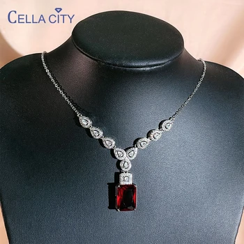 Cellacity 925 ezüst ékszer medál nyaklánc ruby drágakövek 5a cirkon nagy kő jól ékszer esküvő party nagykereskedelmi ajándék