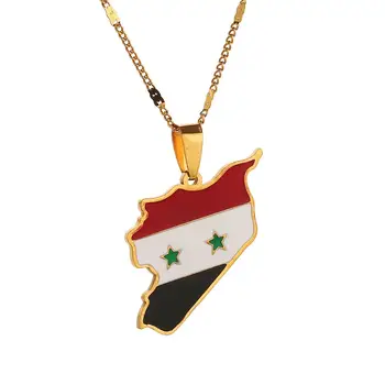 Rozsdamentes Acél Trendi Szíria Térkép Zászló Medál Nyaklánc Szírek Térkép Varázsa Ékszerek
