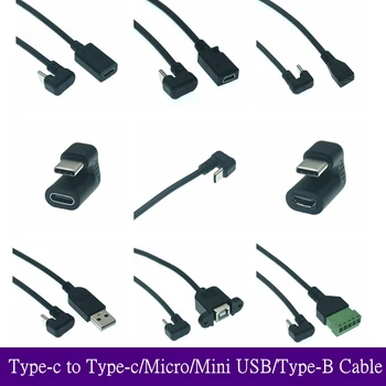 180 Fokos Fel, derékszögű, USB 3.1 C Típusú Férfi-Nő Micro Mini-B Típusú USB-otg USB-C Töltés Adatok Átalakító Adapter Kábel