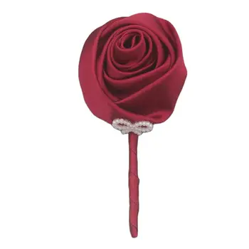 Burgundy Legjobb Férfi Csokrot Báli Kiegészítők Virág Szatén Rózsa Pin Kézzel készített Esküvői Virág Kitűző Bross XH0676