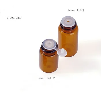 100 1ml 2ml Amber Injekciós Üveg,két belső csatlakozók Sötét Khaki Mini illóolaj Palack Nyílás Szűkítő & Fekete Sapka 1