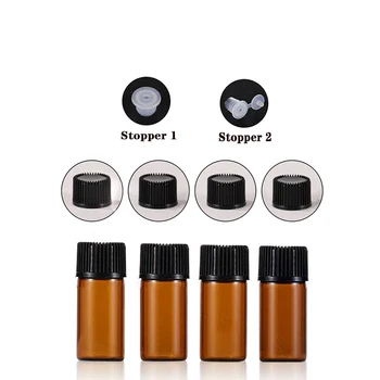 100 1ml 2ml Amber Injekciós Üveg,két belső csatlakozók Sötét Khaki Mini illóolaj Palack Nyílás Szűkítő & Fekete Sapka 2