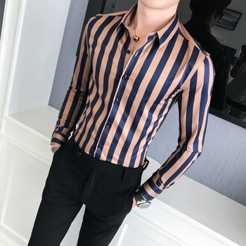 2021 férfiak új divat márka a high-end business casual, hosszú ujjú férfi ing nyomtatott slim Brit stílus csíkos ing varrás