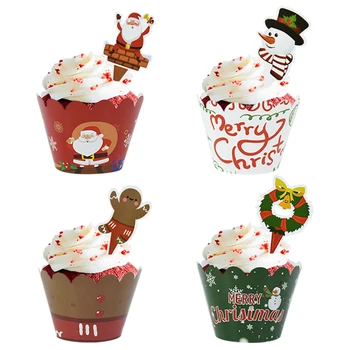 24pcs Karácsonyi Cupcake Papír Télapó, Hóember, karácsonyfa Torta Topper Boldog Karácsonyt Új Évet 2022 Torta Dekoráció Eszközök