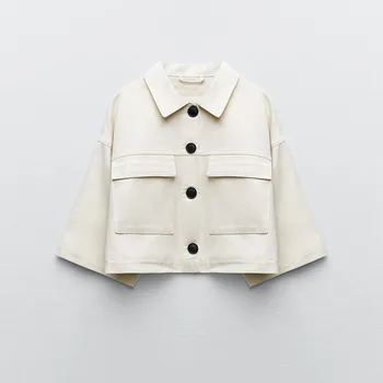 Za Nők 2021 Új Divat Pamut kabát Kabát Vintage Gombot-fel Rövid Ujjú Női Felsőruházat, Elegáns Overshirt