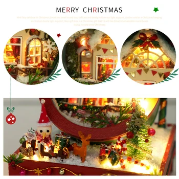 DIY Karácsony Éjjel világító Doboz Fa Babaház Kit Miniatűr Bútorok Casa Baba Házban Összegyűlt Játékokat a Felnőttek Ajándékok 3