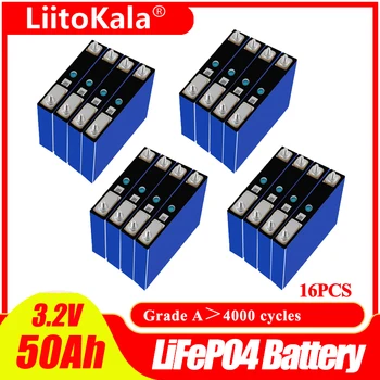 16pcs LiitoKala 3.2 V 50Ah Lifepo4 Sejt Lítium-vas-Foszfát a 12V 50Ah 24 v-os Újratölthető Akkumulátor 48V Napenergia Storag