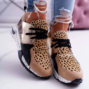 2022 Új Női Leopárd Vulkanizált Cipő Női Cipő Lace-Up Kényelem Műszőrme Sekély Szabadidő Női Lábbeli Zapatos De Mujer
