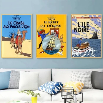 Tintin Kaland Poszter Teve A Sivatag Képregény, Rajzfilm Vintage Retro Nyomtatás Klasszikus Vászon Festmény, Art-Fal Kép Lakberendezés Ajándék 0