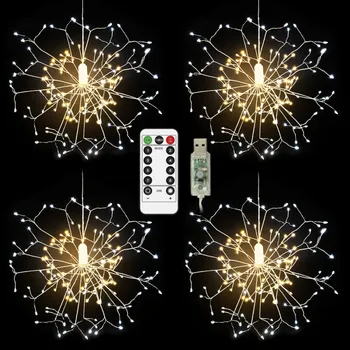 Tűzijáték String Lámpák Meleg Fehér 480 Led Karácsonyi lakodalom Garland Tündér Fény Vízálló USB/Solar Lámpa Réz Drót 1