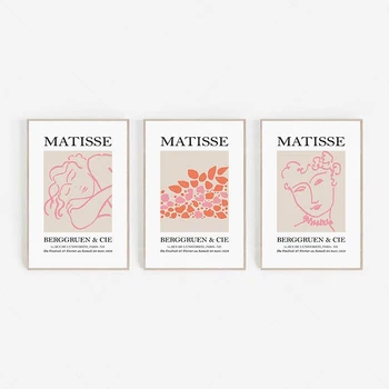 Henri Matisse ujjlenyomat, Matisse nyomatok 3 darab absztrakt nyomtatható wall art, Matisse plakát kiállítás, rózsaszín galéria falán készlet
