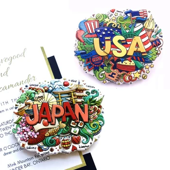 Hűtőszekrény Sticke Egyesült Államok Japán Utazási USA Ajándéktárgyak Funkció Elemek Gyűjtemény Mágneses Gyanta hűtőmágnes Dekoráció