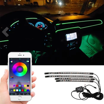 Zene, Hang, Vezérlő RGB LED Szalag Hangulat Lámpa Környezeti Lámpa Autó Belső Láb Fény Távirányító App Autó-stílus